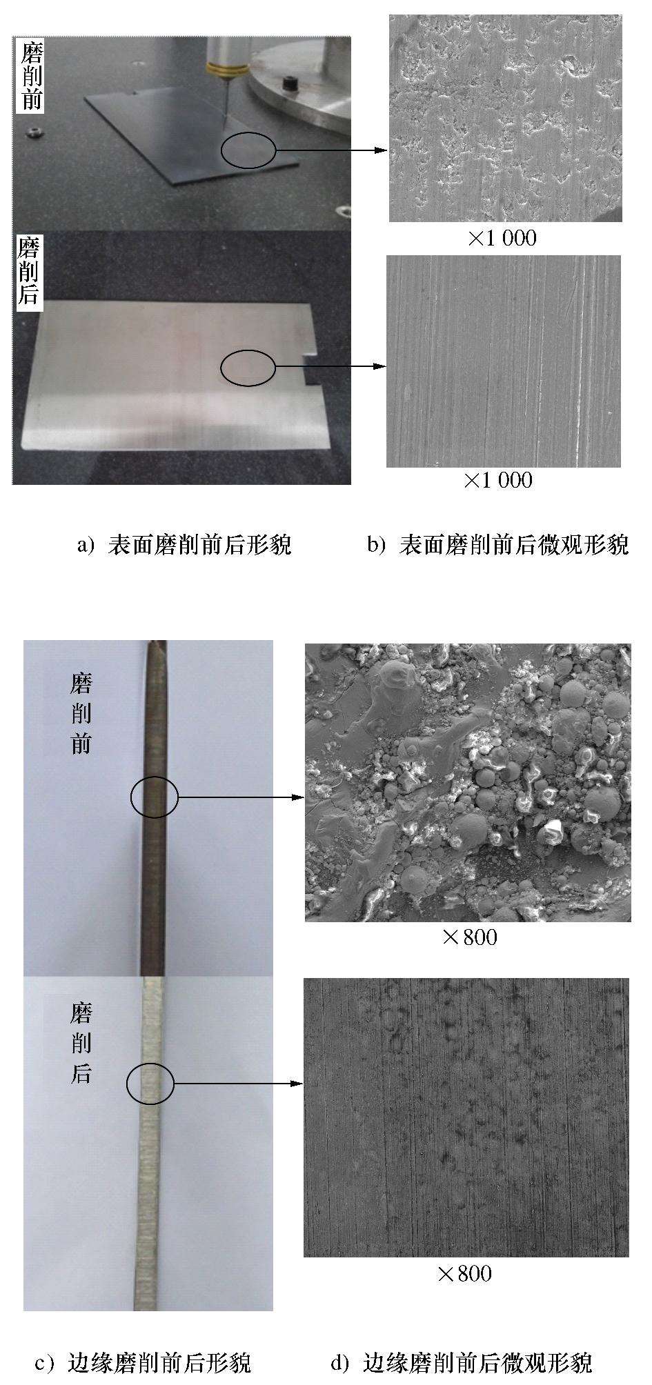 TiAl基合金试件磨削前后表面微观形貌